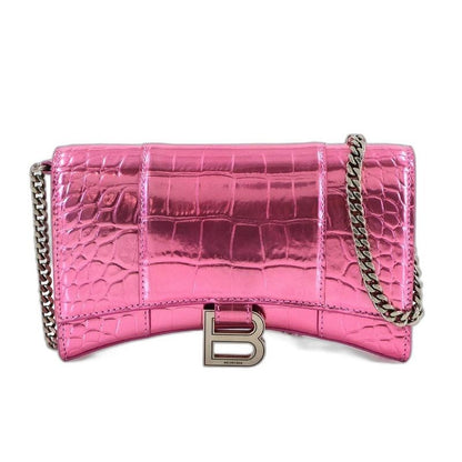 Balenciaga Hourglass Chain Wallet Bifold Leather Croco