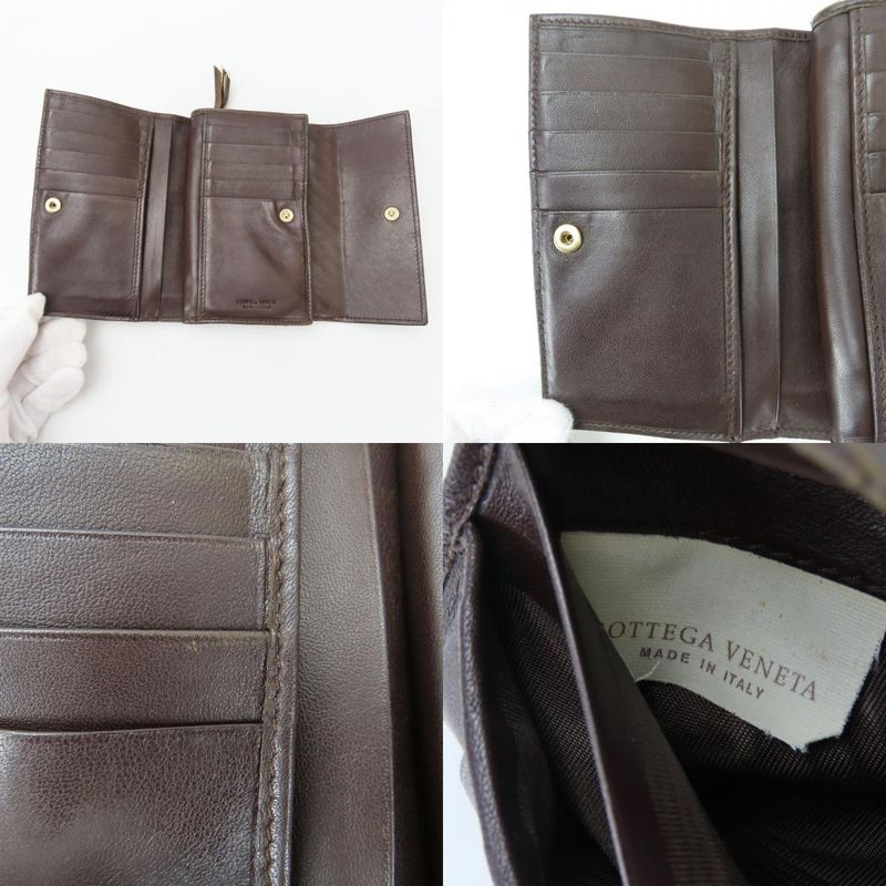 Bottega Veneta Trifold Wallet Intrecciato 113997 Lambskin Dark Brown With Coin