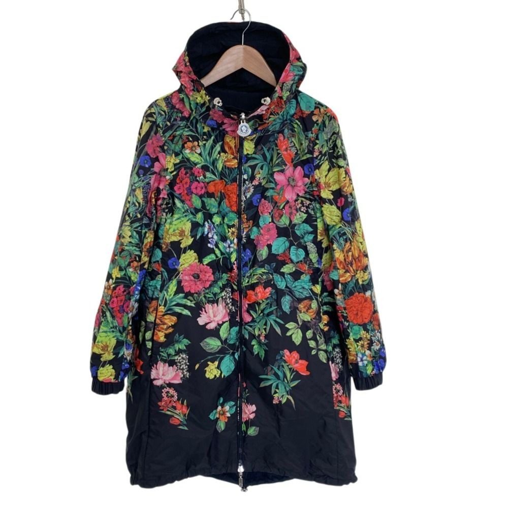 Moncler Eufrasia Flower Print Nylon Reversible Coat 0 Black Multicolor