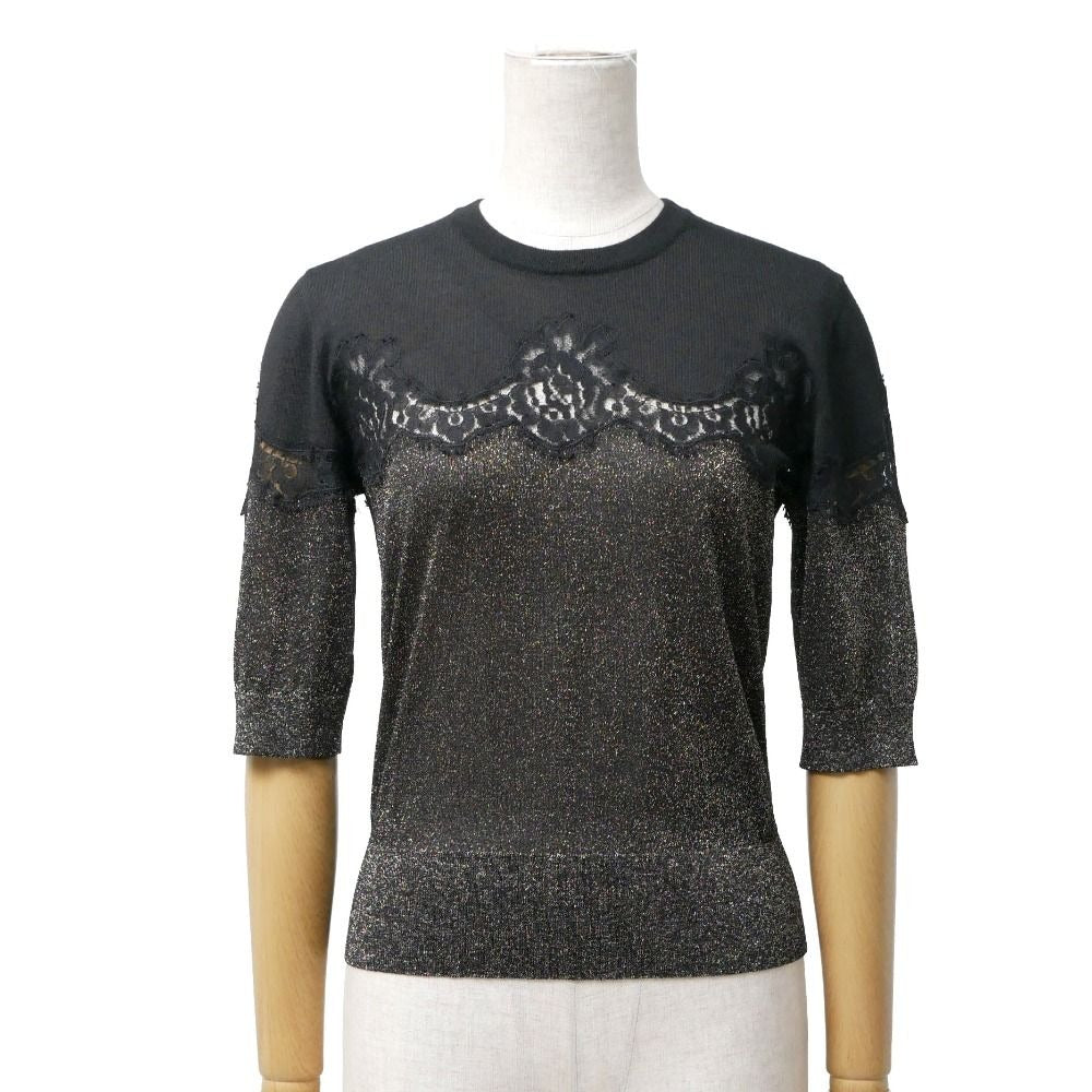 Dolce & Gabbana Knit 38 Lace Short Sleeve Sweater Lame Black