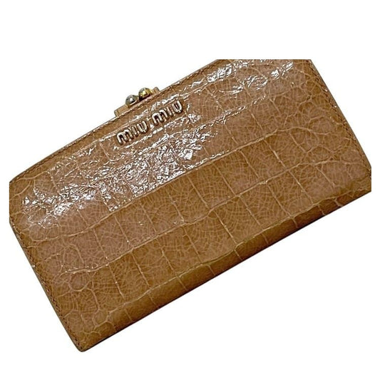 Miu Miu Bifold Kiss Lock Wallet 12 Embossed Leather Beige