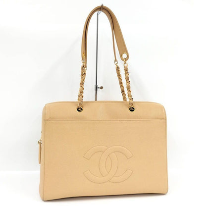 Chanel Chain Shoulder Bag Caviar Leather Beige