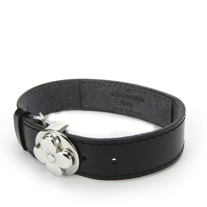 Louis Vuitton Bracelet Vu Good Luck Leather Black Silver Hardware