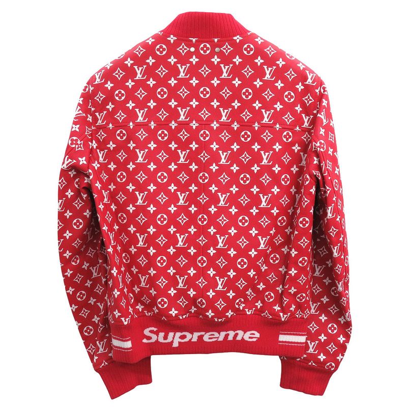 Louis Vuitton X Supreme Collaboration LV Leather Baseball Jacket Monogram Red
