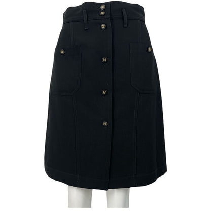 Chanel Coco Button Wool Skirt Black