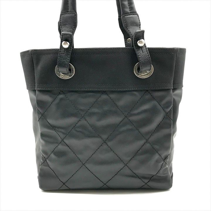 Chanel CC Logo Paris Biarritz PM Hand Bag Black Jacket