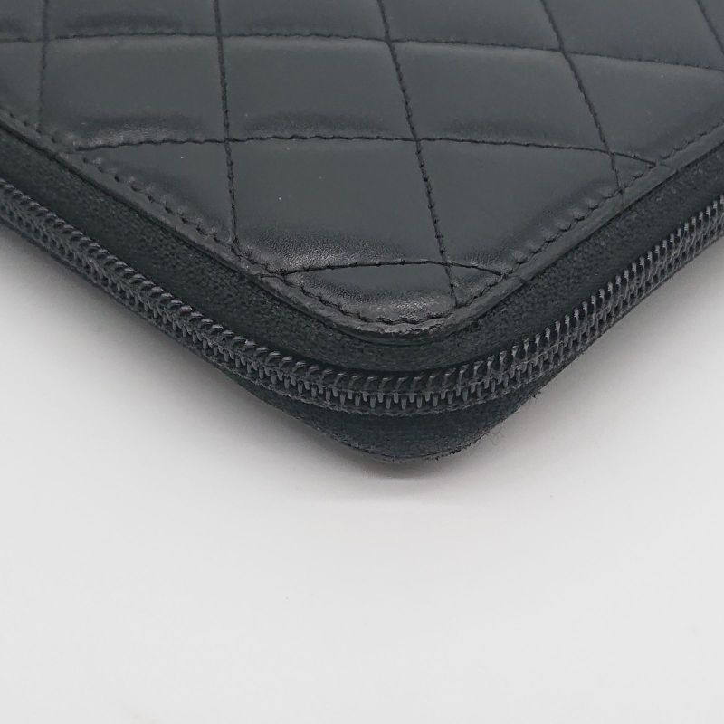 Chanel Long Wallet Organizer Cambon Line Round Zip Zipper With Seal Black/black