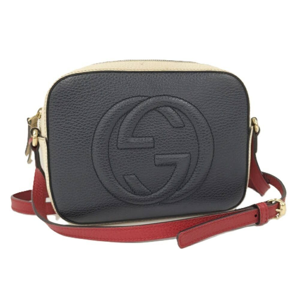 Gucci Soho Shoulder Bag Interlocking Leather Navy Ivory