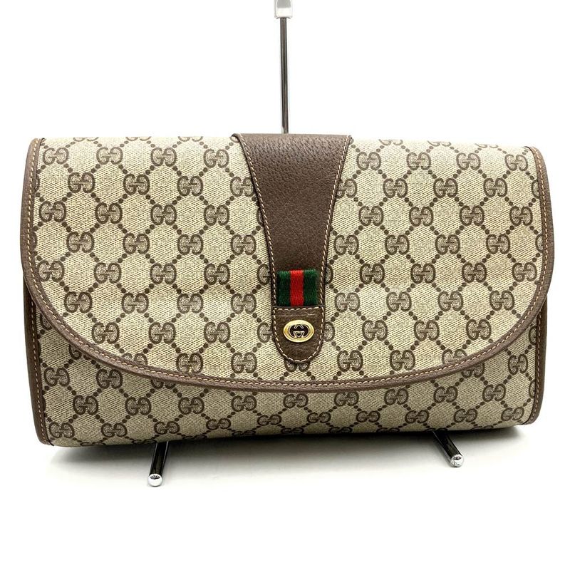 Gucci 156 01 031 GG Supreme Sherry Line Clutch Bag Second Bag Brown PVC Vintage