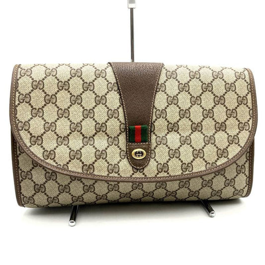 Gucci 156 01 031 GG Supreme Sherry Line Clutch Bag Second Bag Brown PVC Vintage