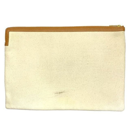 Celine Clutch Bag Second Bag Large Pouch Handbag Logo Canvas Leather Ivory