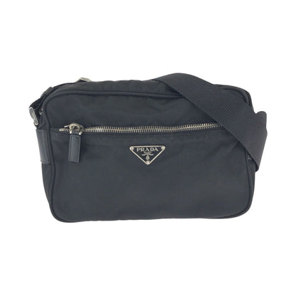 Prada Tessuto Black Silver Nylon Leather Shoulder Bag