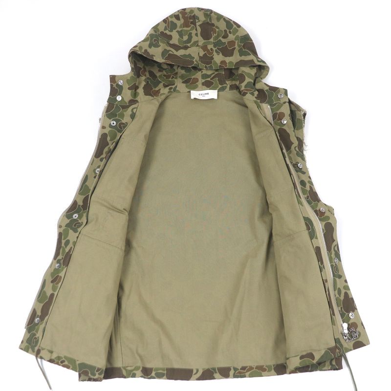 Celine 22SS 2w565060o 100% Cotton Camouflage Hooded Military Vest Khaki 50 Made
