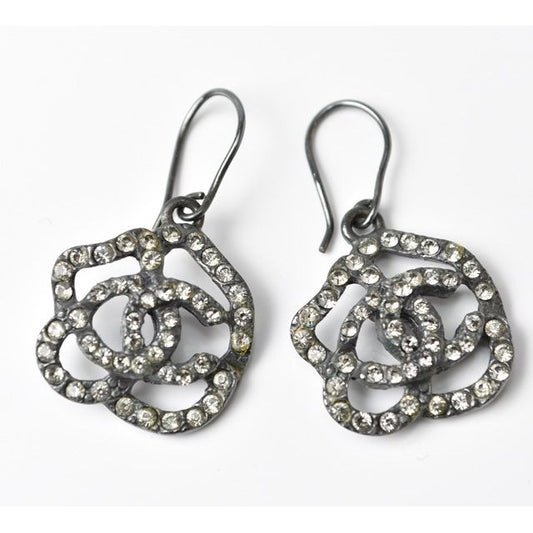 Chanel Camellia Motif With Coco Mark Rhinestones In Chrome Silver