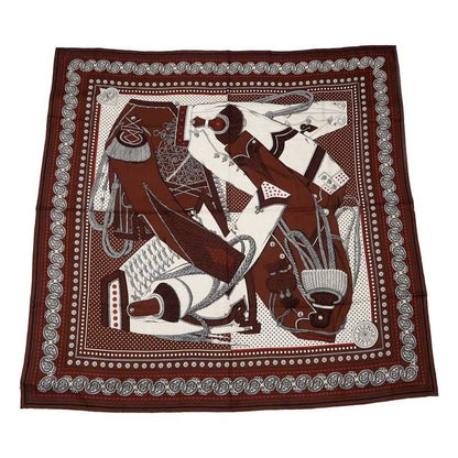 Hermes Carre 140 Scarf Zouavers ET Dragons Bandana Brown Large Shawl