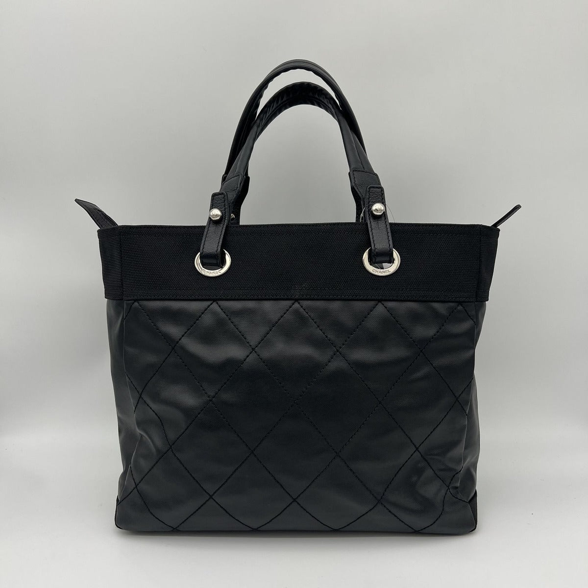 Chanel Paris Biarritz Tote MM 2-Way Nylon Leather Black Silver — view 3