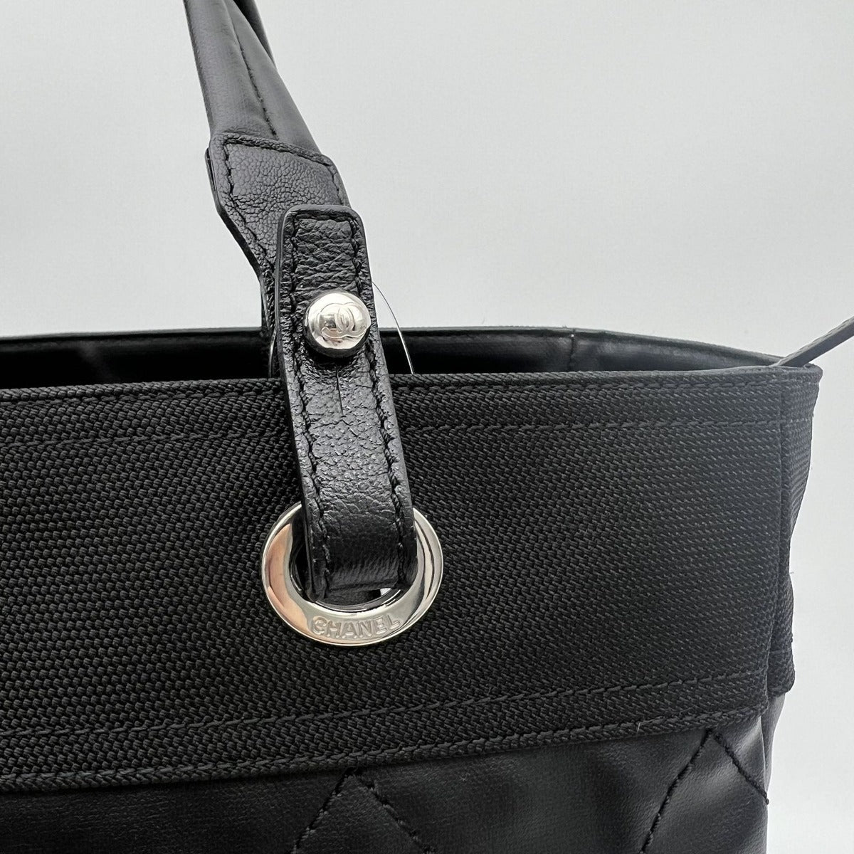 Chanel Paris Biarritz Tote MM 2-Way Nylon Leather Black Silver — view 5