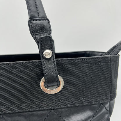 Chanel Paris Biarritz Tote MM 2-Way Nylon Leather Black Silver — view 7