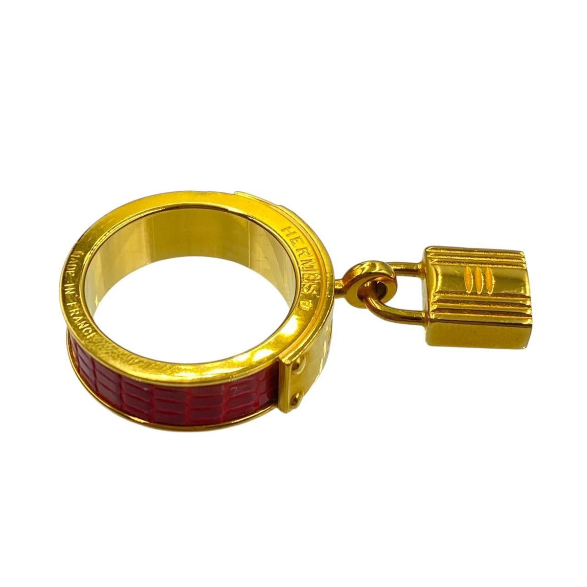 Hermes Scarf Ring Gold Red Leather — view 2