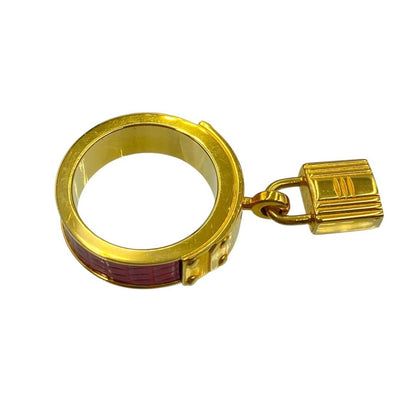 Hermes Scarf Ring Gold Red Leather — view 4