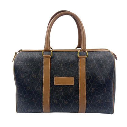 Dior Honeycomb Pattern Leather Brown Black Boston Bag Gold
