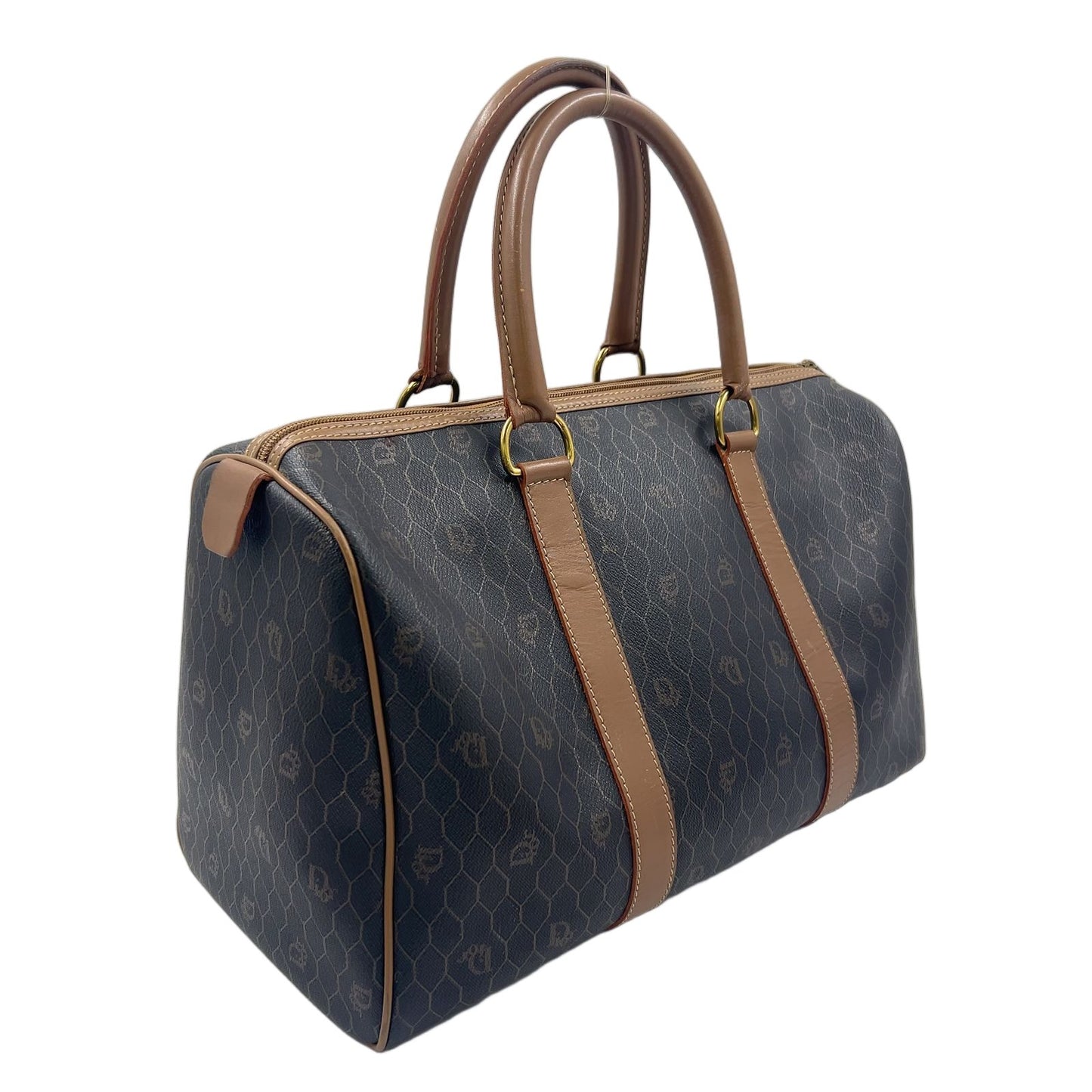 Dior Honeycomb Pattern Leather Brown Black Boston Bag Gold — view 2