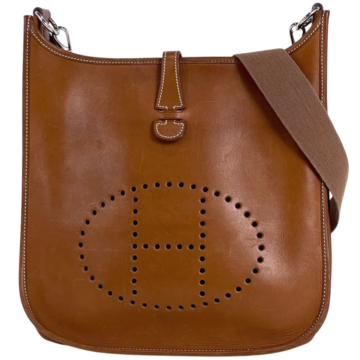 Hermes Evelyne 1 PM Perforated Logo Shoulder Bag Ever Calf Brown