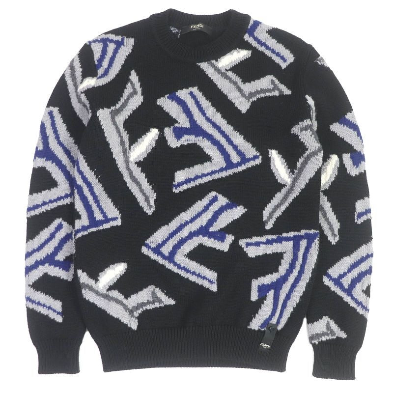 Fendi 21 AW Fzx013 100% Virgin Wool FF Fragment Logo Allover Pattern Crew Neck