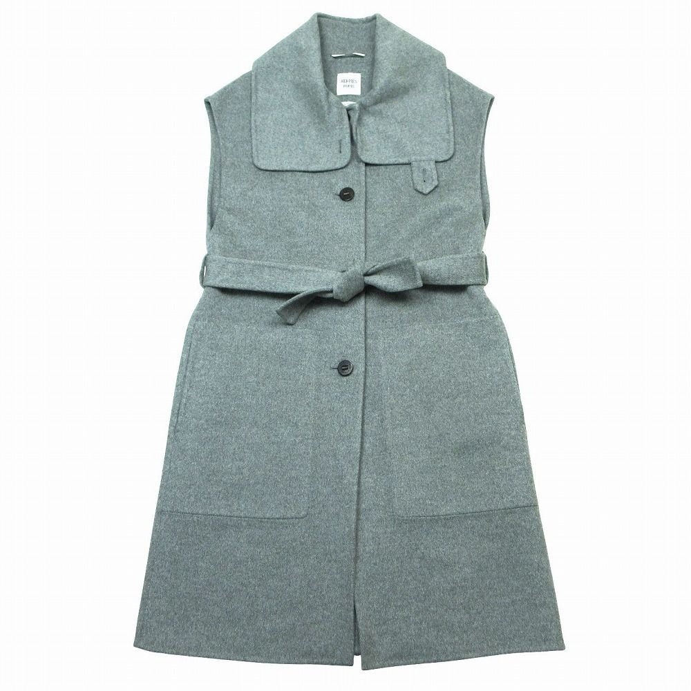 Hermes Cashmere Double Face Long Gilet No Sleeve Coat 34 XS