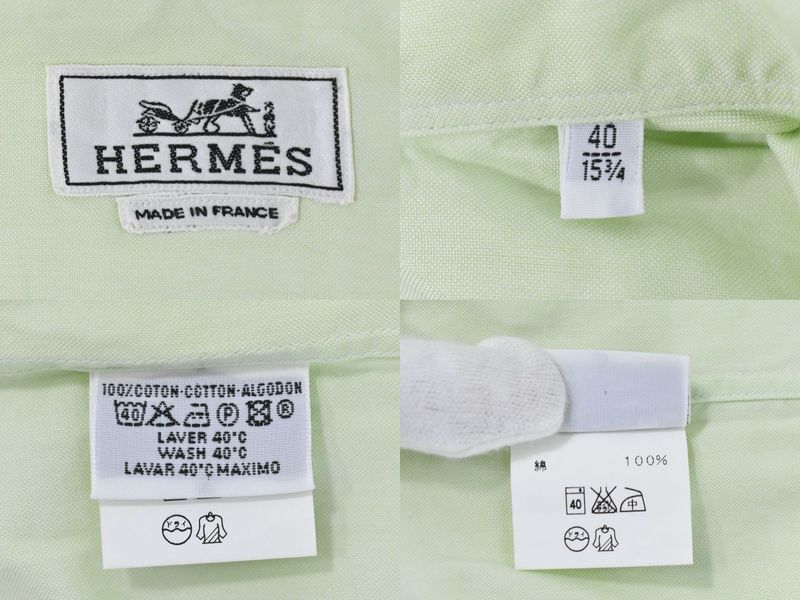 Authentic Hermes Cotton Shirt Short Sleeve Tops Lime Green Men's Clothing