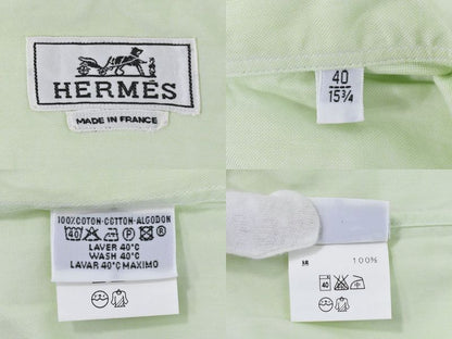 Authentic Hermes Cotton Shirt Short Sleeve Tops Lime Green Men's Clothing