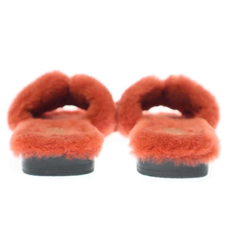 Hermes 23ss Oran Mouton Flat Sandals Rouge de Tulane 36