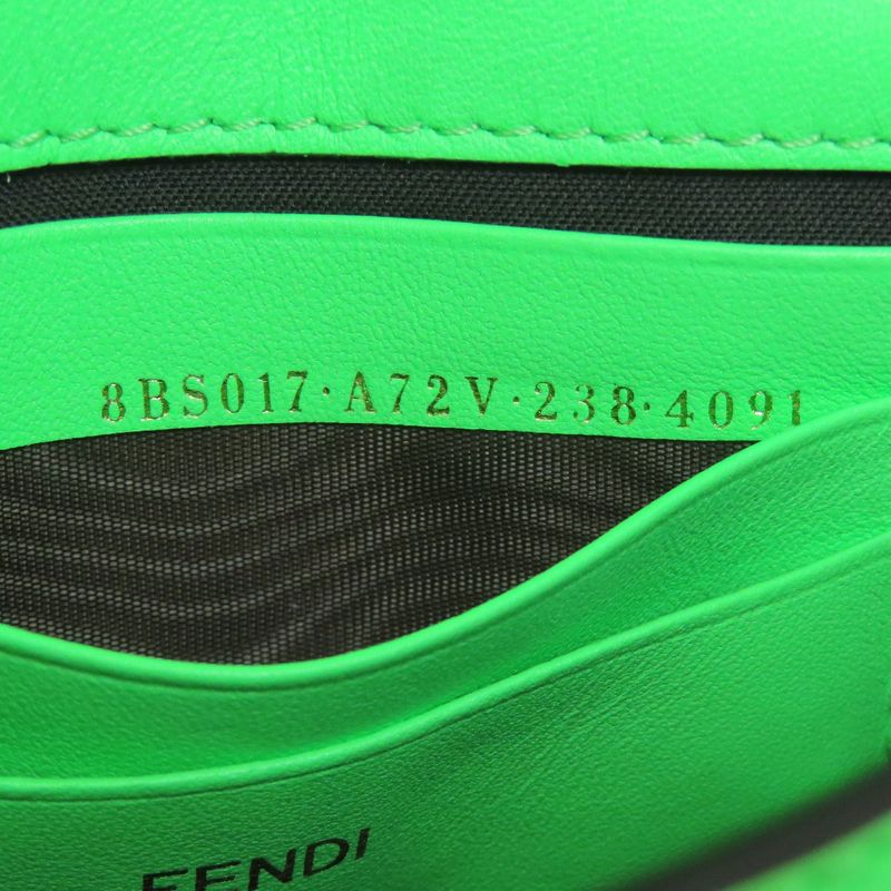 Fendi FF Zucca Pattern 2WAY Handbag Green Calf Women Leather Strap Crossbody