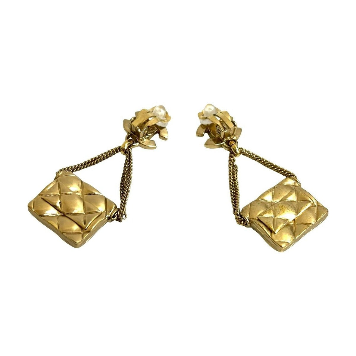 Chanel with Rice Vintage CC Logo Quilted Bag Motif Earrings — view 6