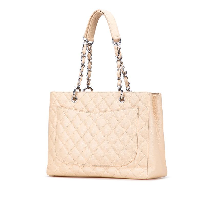 Chanel Matelasse Coco Mark Chain Tote Bag Beige Caviar Skin Women's Chanel