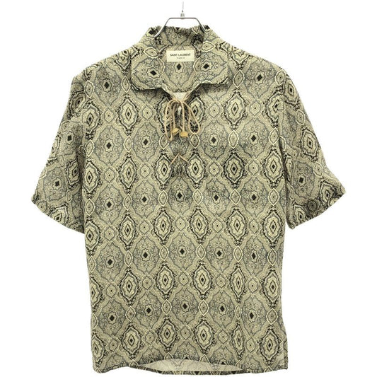 Saint Laurent Paris 19ss Paisley Jacquard Lace-Up Short Sleeve Shirt 548965