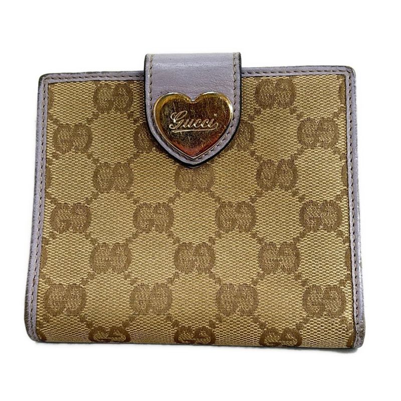Gucci W Hook Wallet In GG Pattern 203549 Beige And Light Purple Leather