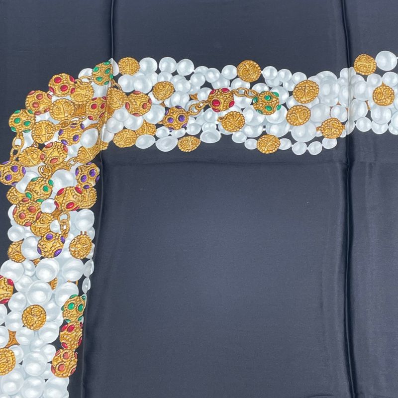 Chanel Accessory-patterned Scarf Silk Black With Box