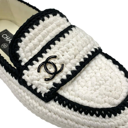 Chanel Flat Shoes Fabric White Black Here Mark Braided