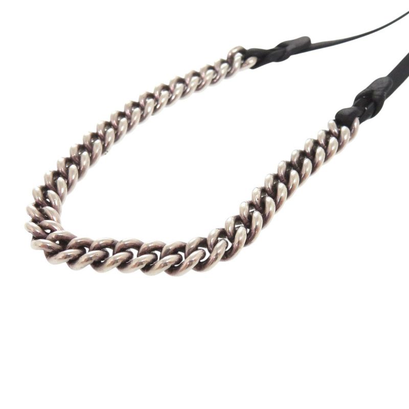 Hermes Vintage Chain Silver 925 Leather Bracelet Black 1312 Hermes