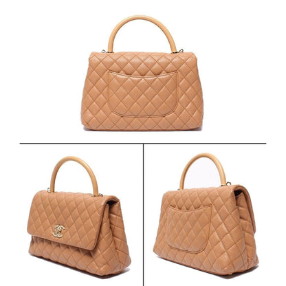 Chanel 2-Way Shoulder Bag Quilted Gold Caviar Leather Coco Handle 29 — view 2