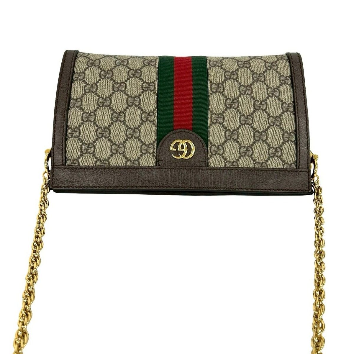 Gucci Ophidia GG Small Logo Pattern Leather Chain Shoulder Bag Pochette Brown — view 4