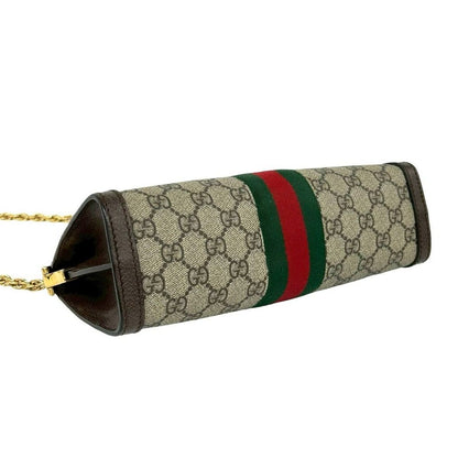 Gucci Ophidia GG Small Logo Pattern Leather Chain Shoulder Bag Pochette Brown — view 7