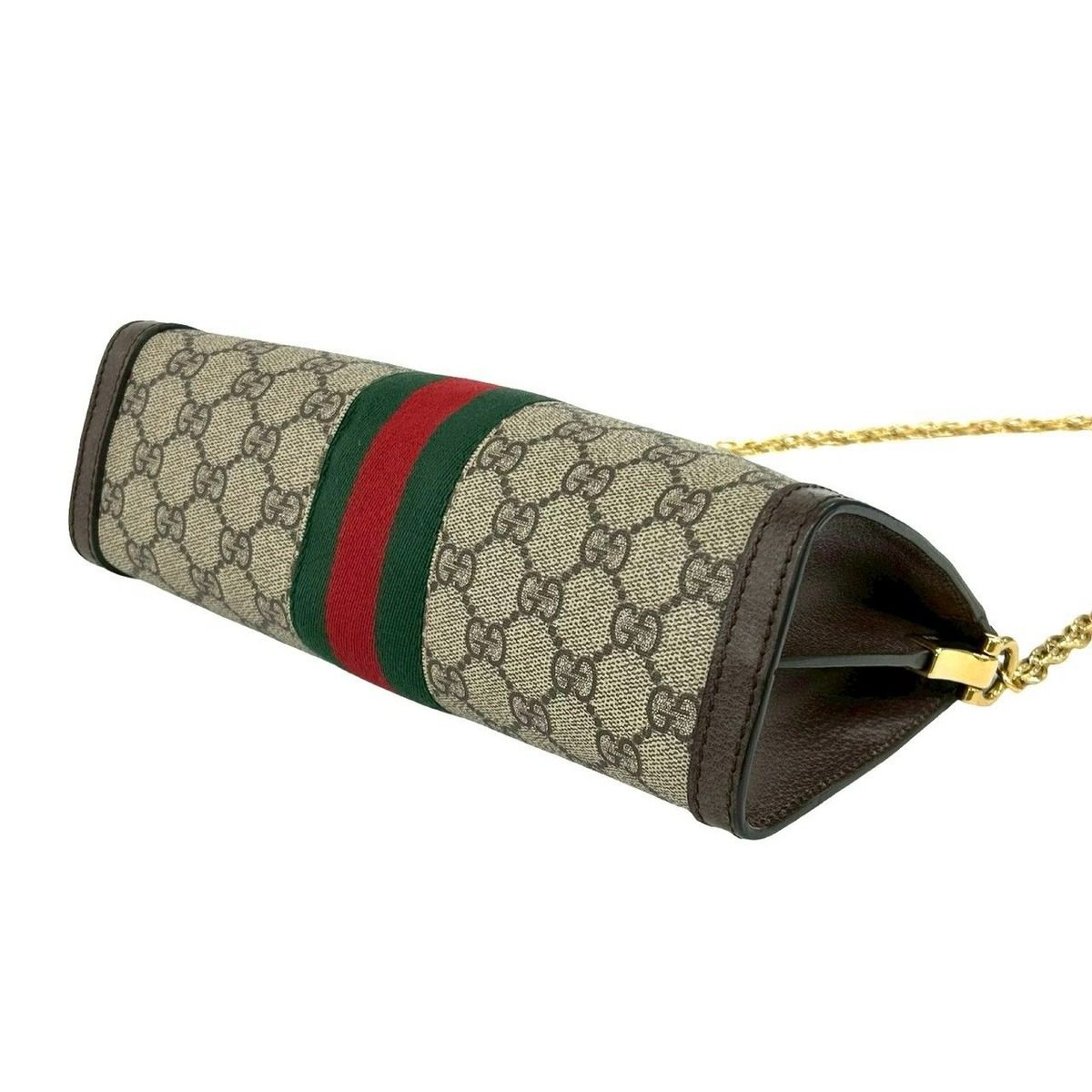 Gucci Ophidia GG Small Logo Pattern Leather Chain Shoulder Bag Pochette Brown — view 8