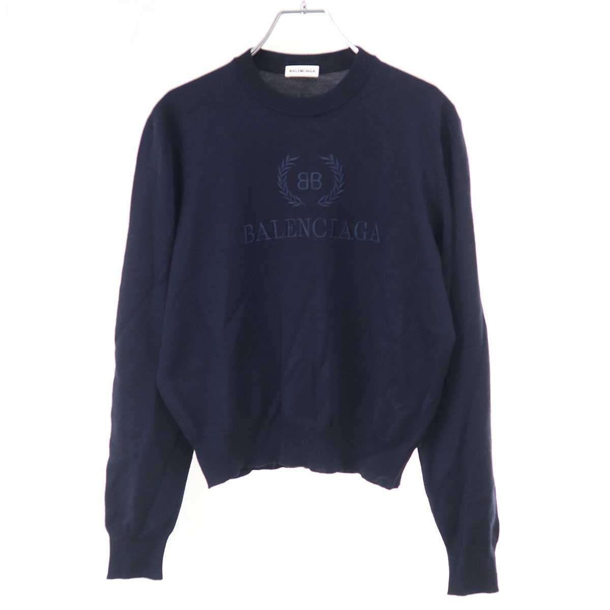 Balenciaga Embroidered Knit Sweater Navy XS
