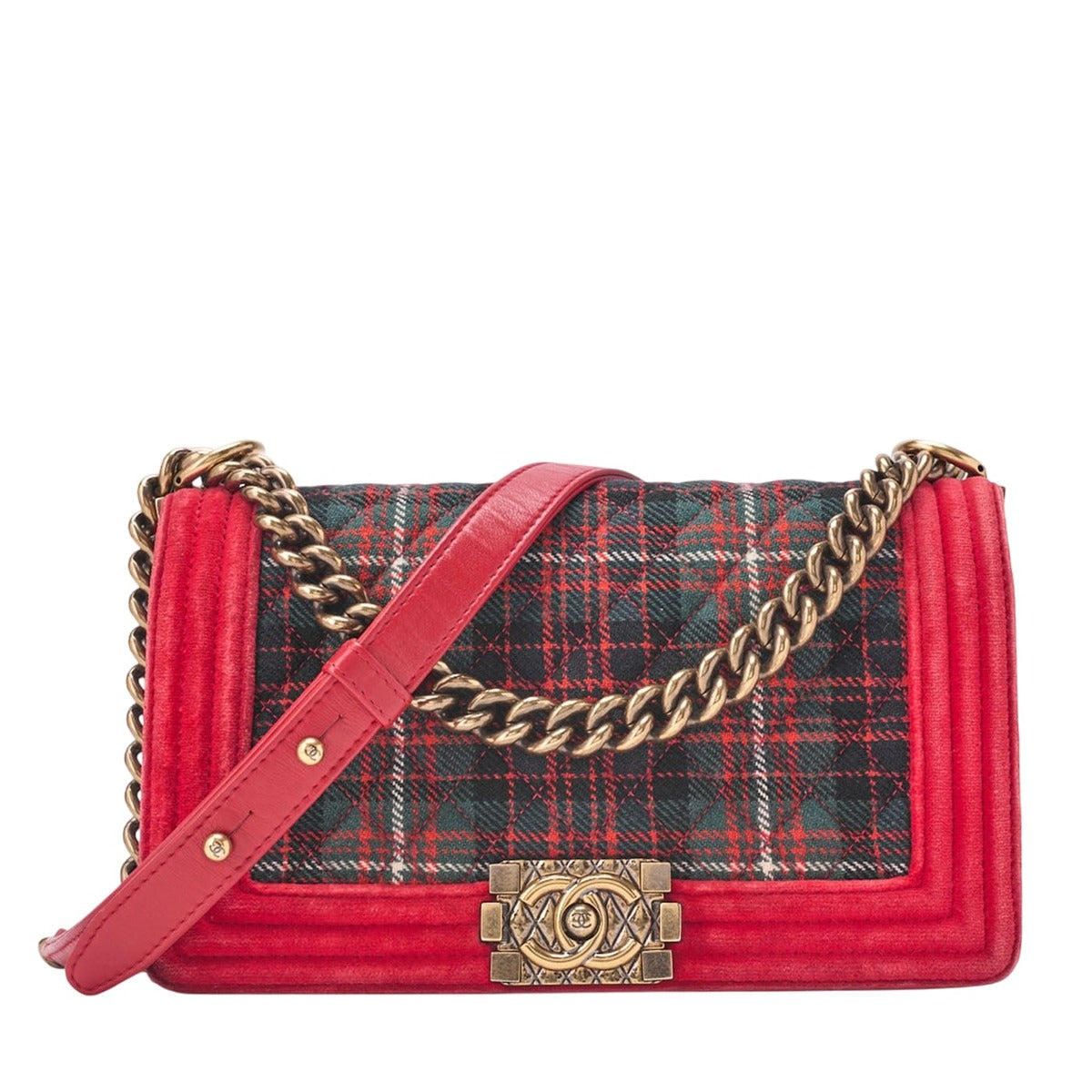 Chanel Boy Quilted Chain Shoulder Cotton And Peroa Red Multicolor