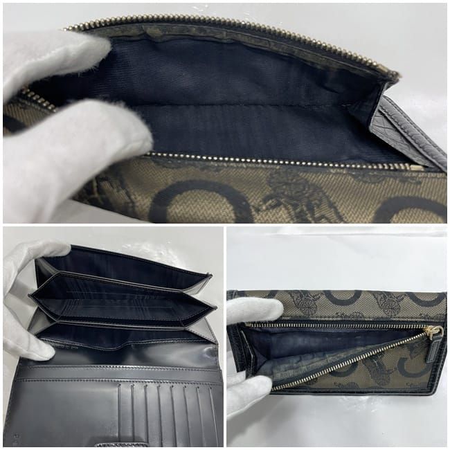 Celine Bifold Long Wallet Black Beige Carriage Pattern C Wallet Excellent
