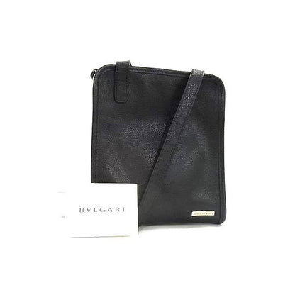 Bvlgari Shoulder Bag Black Leather Silver Hardware
