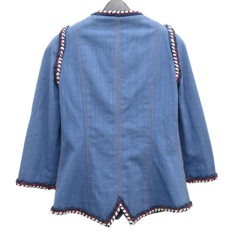 Chanel Collarless Jacket Coco Mark Denim Jacket Cotton Tricolor 1371 Chanel