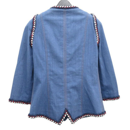 Chanel Collarless Jacket Coco Mark Denim Jacket Cotton Tricolor 1371 Chanel